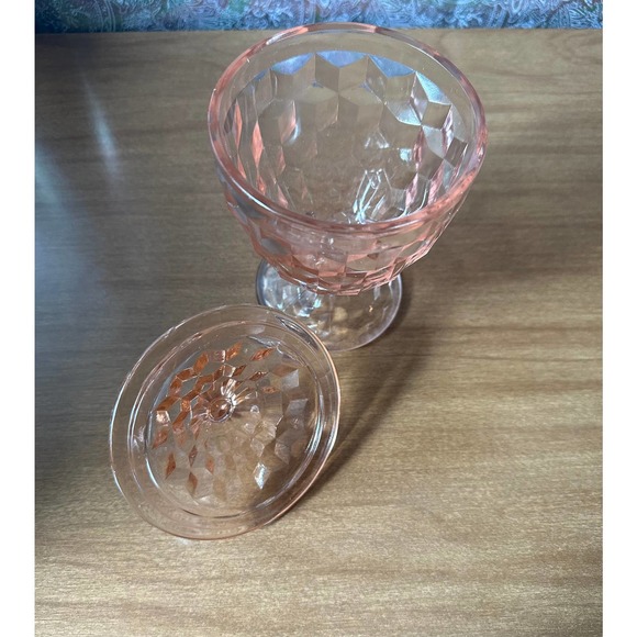 Vintage Jeannette candy dish with lid in cube pink - Picture 3 of 10